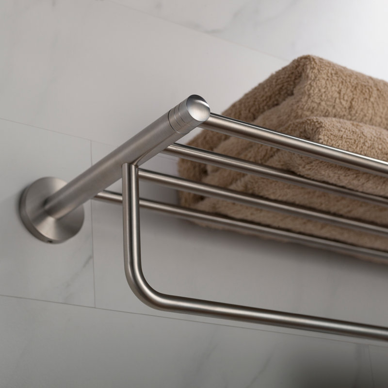 Tablette décorative en métal avec barre à serviettes Elie, Nickel brossé