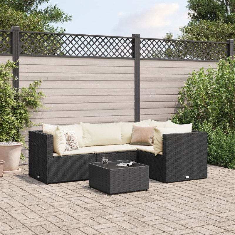 Ensemble de patio 5 pièces avec coussins en rotin Latitude Run®, Blanc, crème