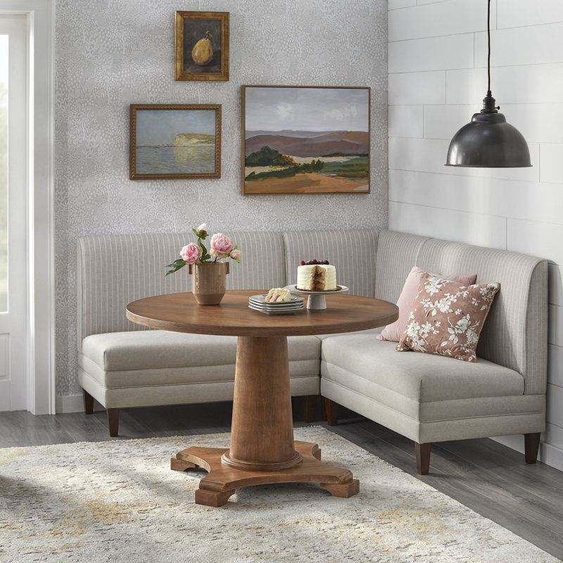 4-Person Round Pedestal Dining Set with Upholstered Seating