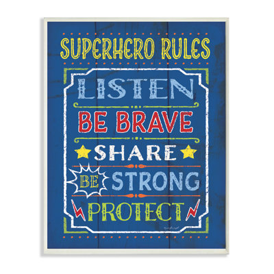 Art textuel sur bois Emery «Superhero Rules»