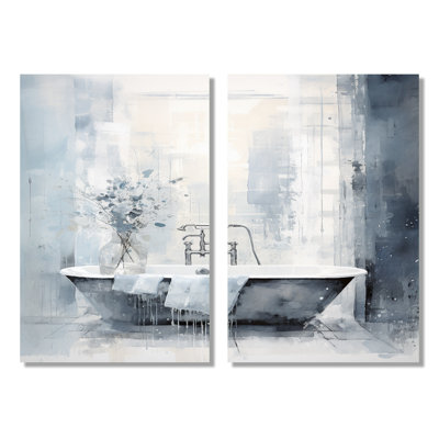 «Bathroom Minimalist Elegance», ensemble d'art mural sur toile gris humour