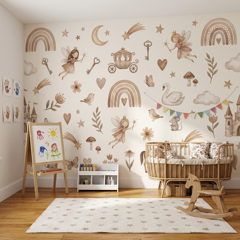 Décoration murale de chambre d'enfant amovible aquarelle Fairytale, 160 po x 108 po, Texturé non collé
