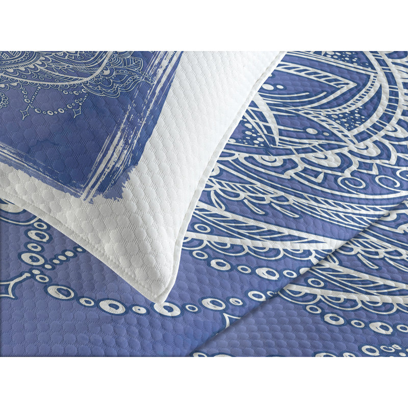 Ambesonne Hamsa Bedspread Set Ornate Blue White, King Bedspread + 2 Standard Shams