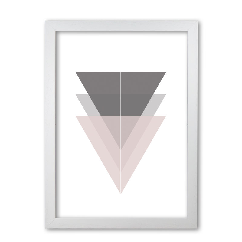Black, Grey And Pink Abstract Triangles - Print, 42 cm H x 30 cm W x 5 cm D, White Grain Frame