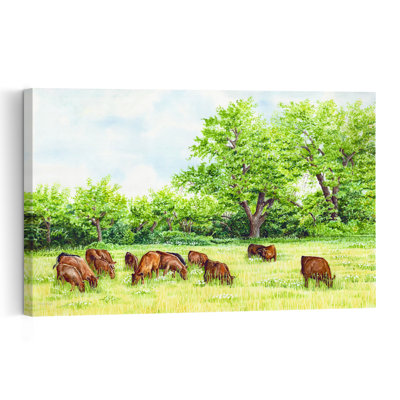 Tranquil Pastures I Abstract Contemporary Cow Horse Landscape Nature Wall Art Print