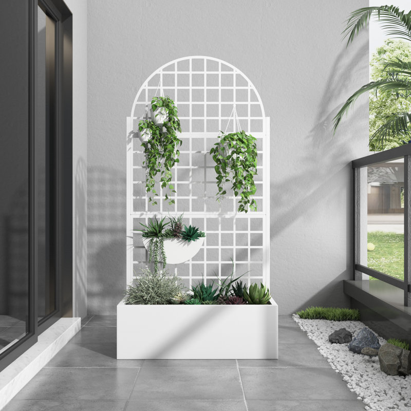 Holly Plant Box Screen Vertical Garden Indoor Outdoor Space Partition, White