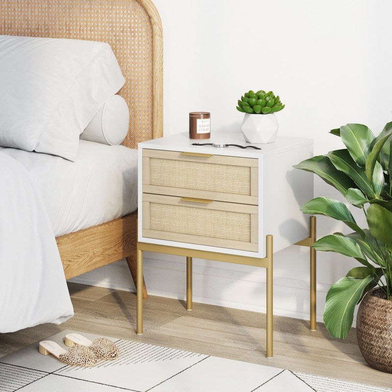 2 - Drawer End Table, White/Gold