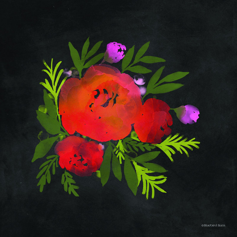 Fleur rouge par Bluebird Barn - impression, H 12 po x l 12 po, Papier avec cadre simple érable Maple