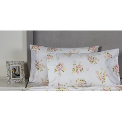 Taie d'oreiller en coton 400 fils Rose Bouquet