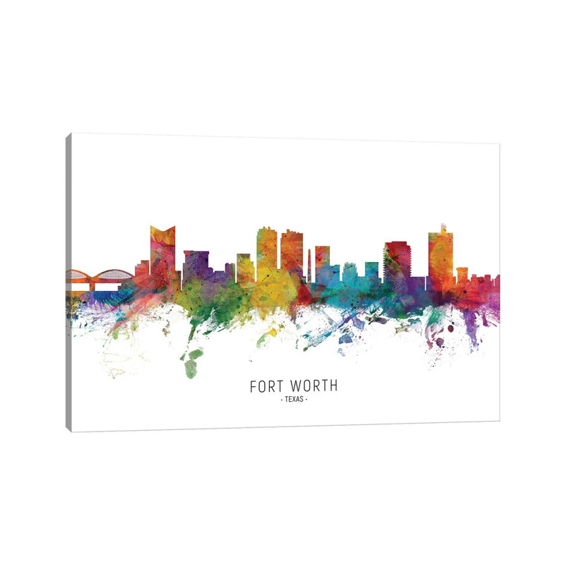 «Fort Worth Texas Skyline» par Michael Tompsett - peinture sur toile tendue, H 18 po x l 26 po x P 1,5 po