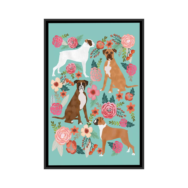 « boxer floral collage », impression sur toile tendue, H 26 po x l 18 po x P 1,5 po, Toile avec cadre noir, Pas de tapis
