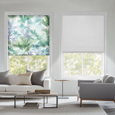 Pleated Window Shades, No Drill, Stick-On, Cordless Self-Adhesive, Printed Pattern For Indoor Windows & Doors