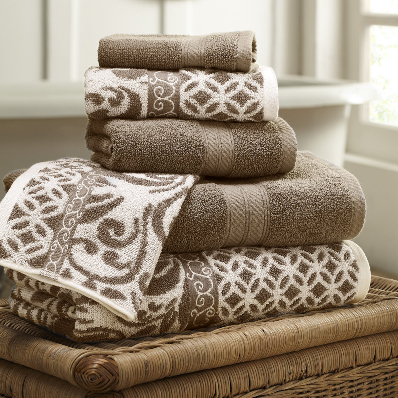 Mocha Cotton Jacquard Washcloth and Hand Towel Set
