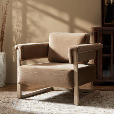 Chaise d'appoint en velours l 34 po avec pieds en bois massif Bassilly