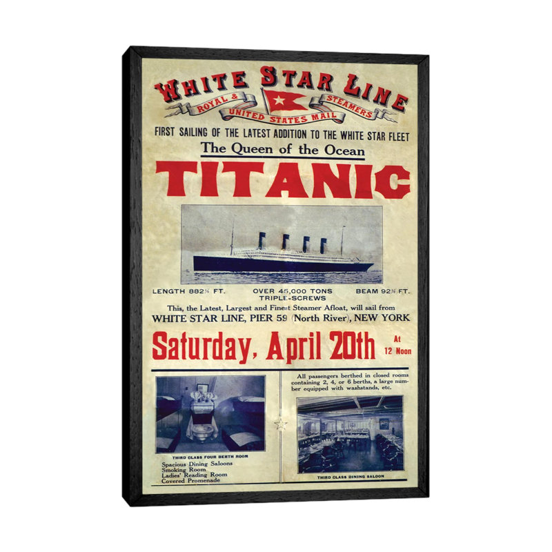 1912 UK Titanic - Print on Canvas, Black Framed, 66.04 cm H x 45.72 cm W