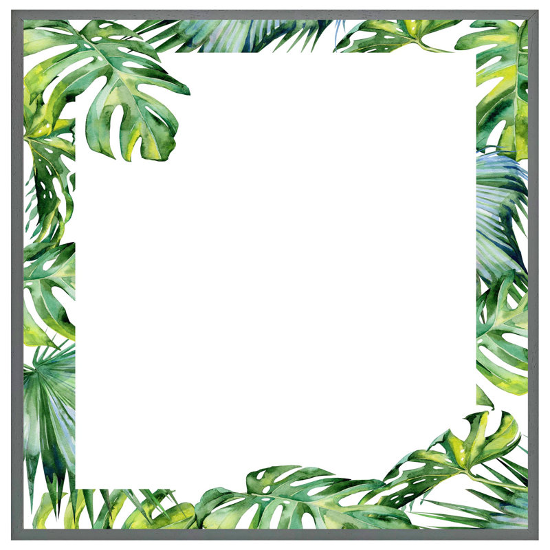 Ebensburg Botanical Leaves Border - Single Picture Frame Print, 76cm H x 76cm W x 4cm D, Grey Framed