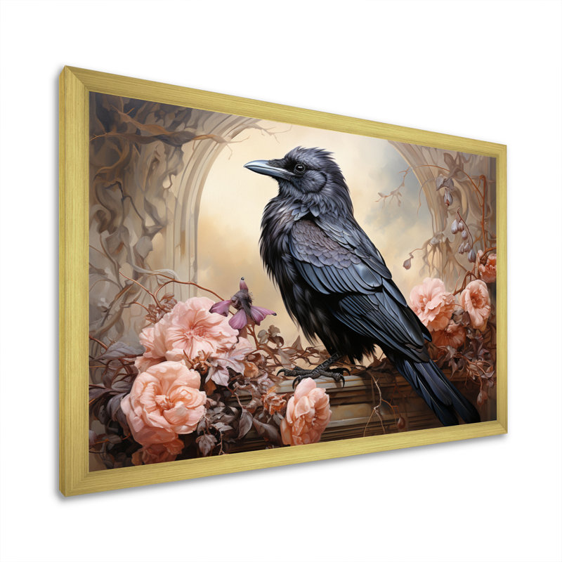 Crow Whispering Royalty III - Animals Canvas Art Print, Cadre doré à une seule photo, H 30 po x l 40 po x P 1,5 po