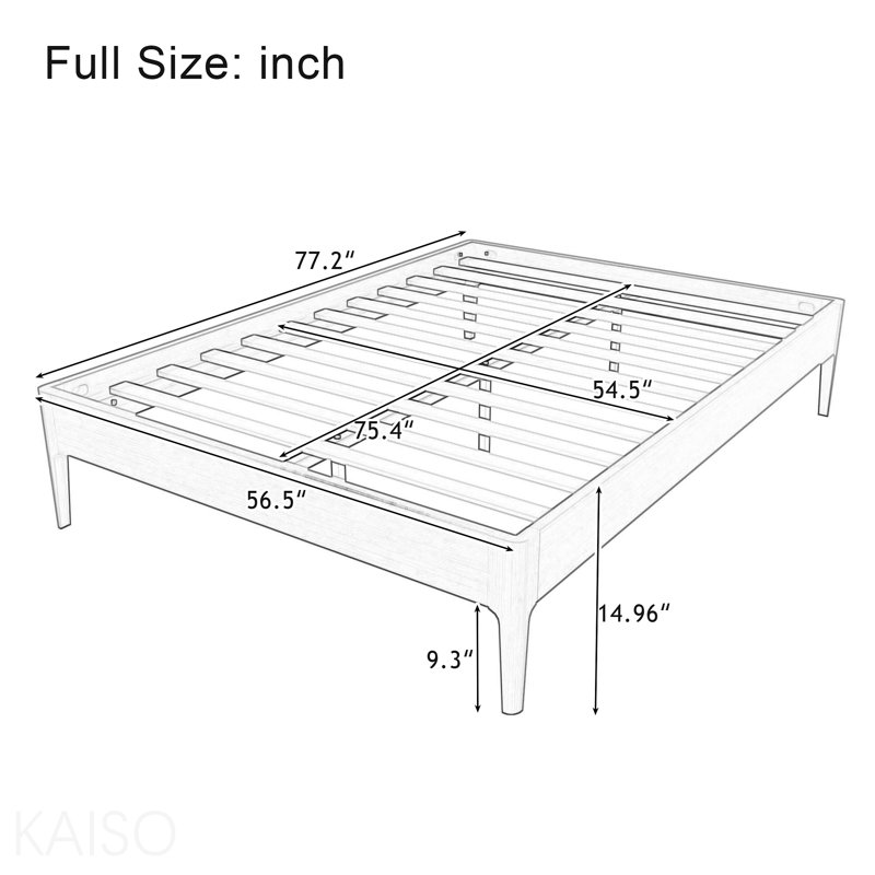 15 Inch High Full Size Solid Dry Bamboo Wood Platform Bed Frame, With Wood Slat Metal Support, Modern & Minimalist Style, No Box Spring Needed, Easy Assembly, Brown