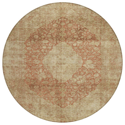 Tapis rond 8 po intérieur rouille et beige lavable