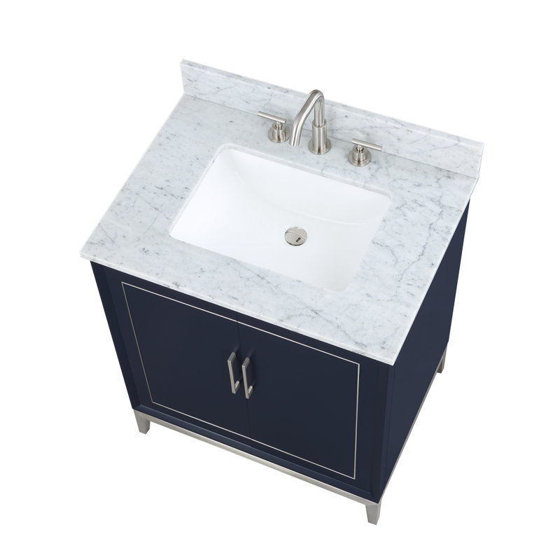 Gracie 30'' W Single Vanity, Pacific Blue, Satin Brass, White Quartz