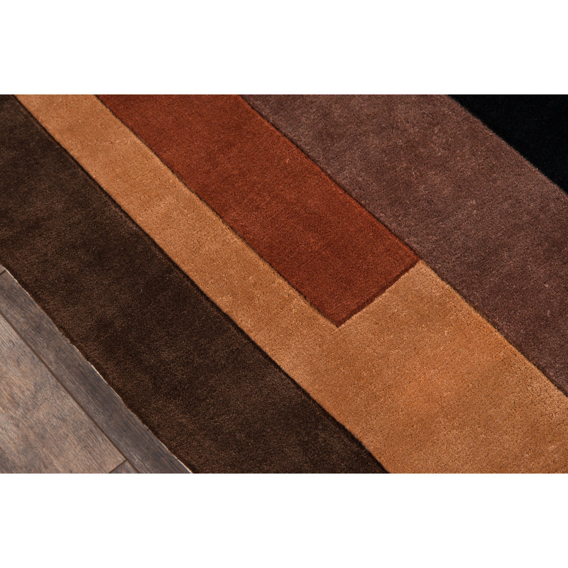 New Wave Wool Abstract Area Rug in Brown, Runner 2'6" x 8'