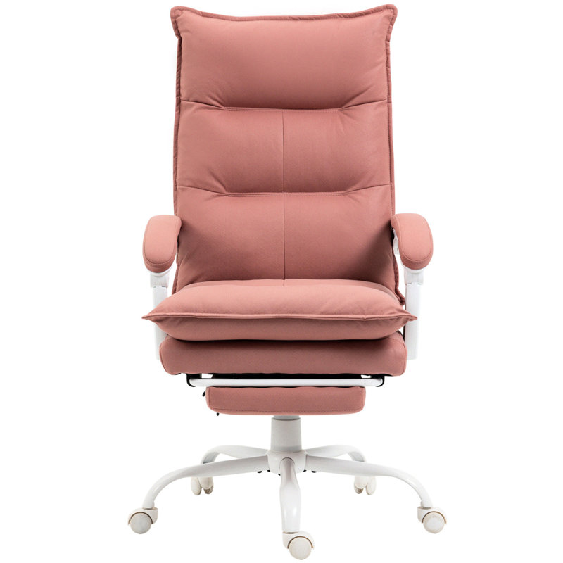 Chaise de bureau rose en microfibre avec chauffage et 6 points de vibration, accoudoir avec repose-pieds pour une microfibre inclinable chauffée