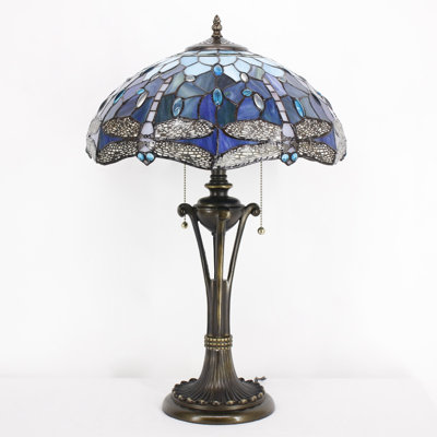 Tiffany Table Lamp Blue Stained Glass Desk Lamp 16X16X24 Inches Dragonfly Style Reading Light