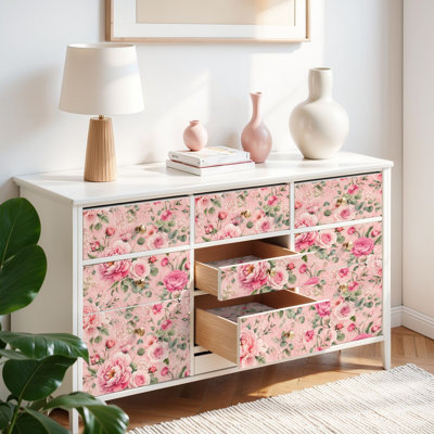 Papier peint auto-adhésif à motif floral pivoine rose auto-adhésif et amovible 17,7 po x 118 po (45 x 300 cm)