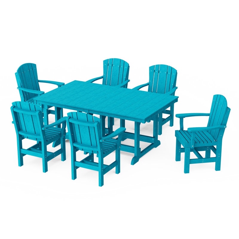 Heritage 7-Piece Arm Chair Rectangular Dining Set, Aruba Blue