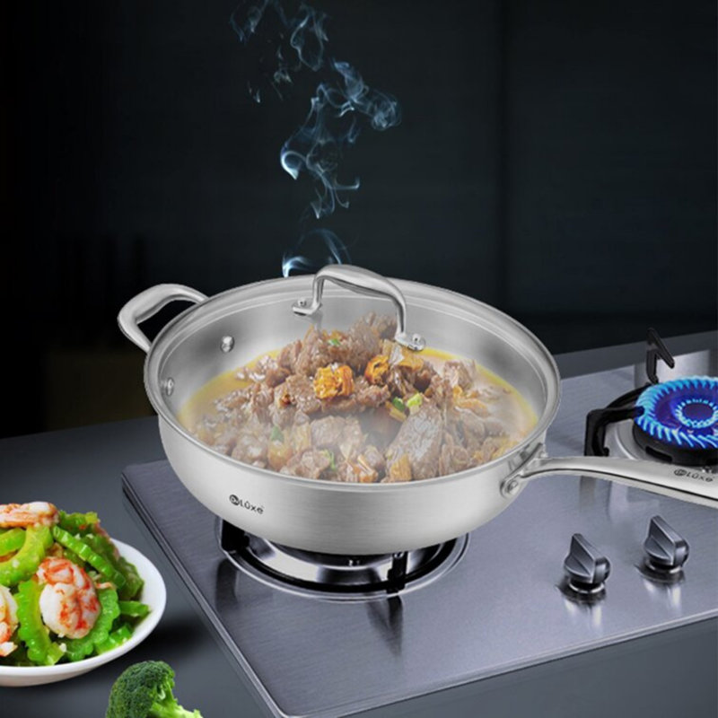 Wok antiadhésif de luxe 12,5 po avec couvercle