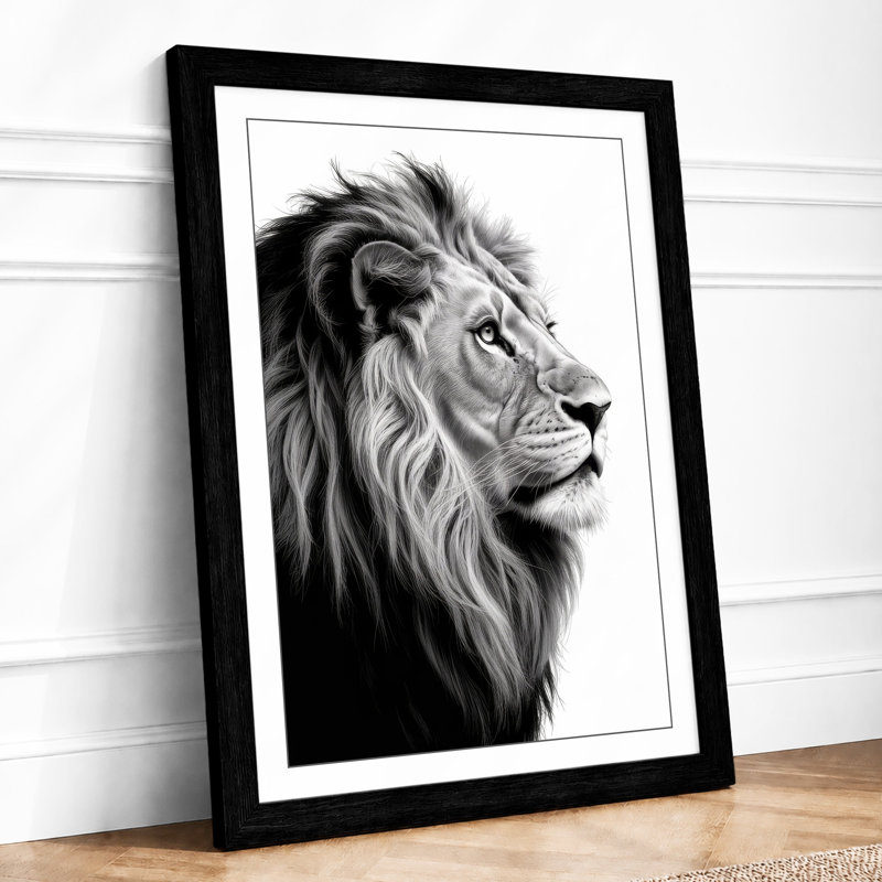 Lion in Profile Minimalist - Framed Print, A2 - 59.4 x 42.0 cm, Black