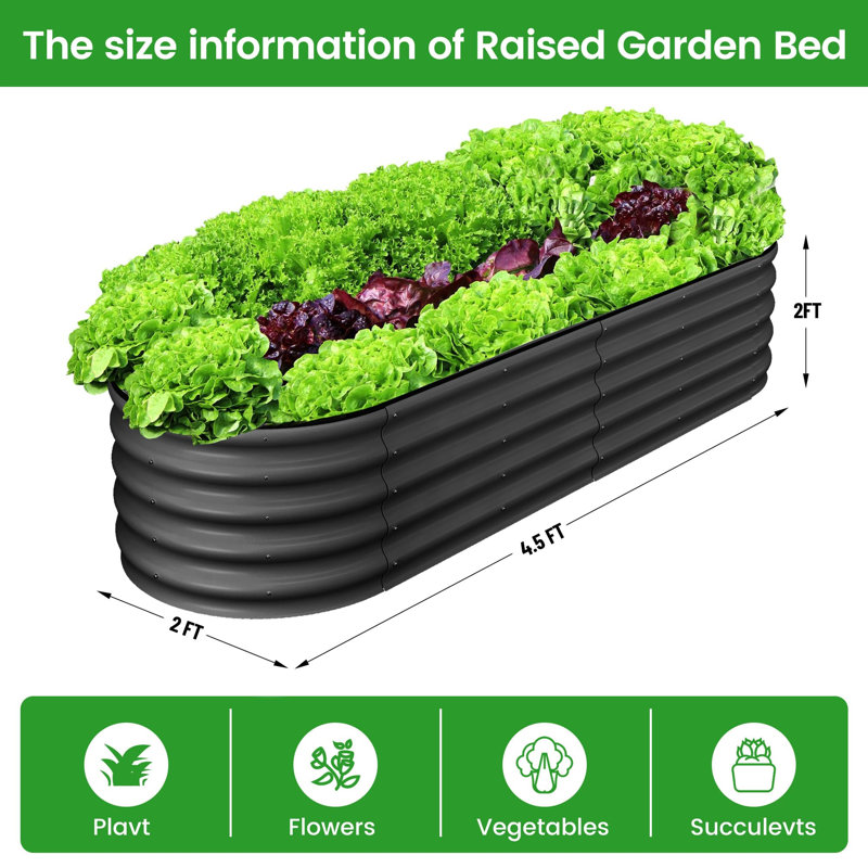 Metal Raised Garden Bed, Grey, 60cm H x 135cm W x 60cm D
