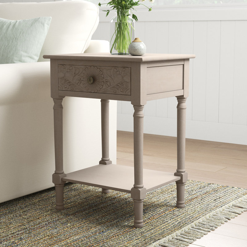 Peters End Table with Storage, Greige
