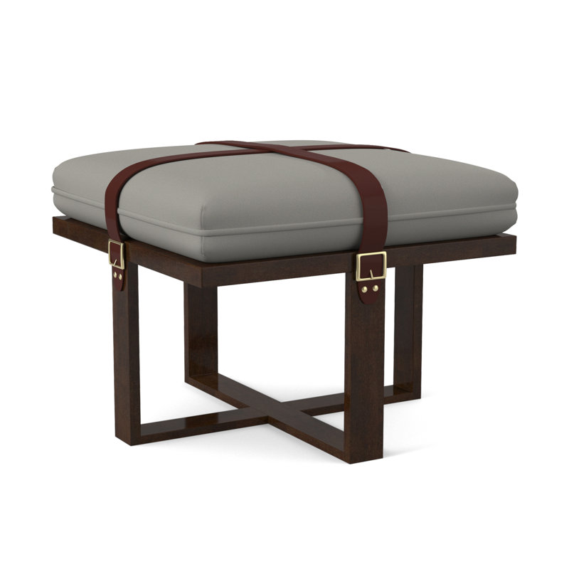 Square Ottoman, Fizz Ivory 100% Polyester, American Walnut
