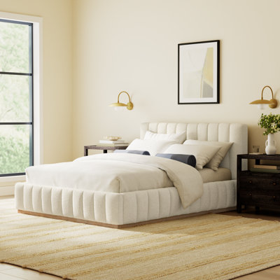 Braesyn Platform Bed Frame Boucle Upholstered Headboard and Wooden Slats Support, No Box Spring Needed