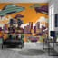 Papier peint UFOs, horizon urbain, graffiti amovible, art mural-1854735382-1854735381