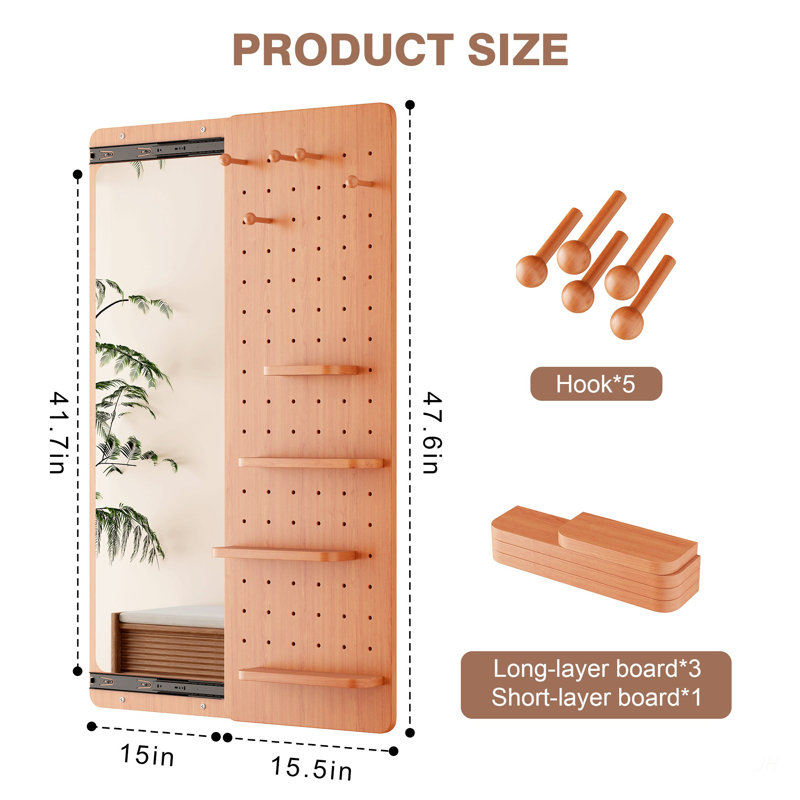 Ce miroir mural de 47,6 po x 15,5 po de conception multifonctionnelle à panneau mural pleine longueur permet d'économiser de l'espace et peut être poussé et tiré. Convient à la chambre à coucher / salon / entrée (couleur cerise)