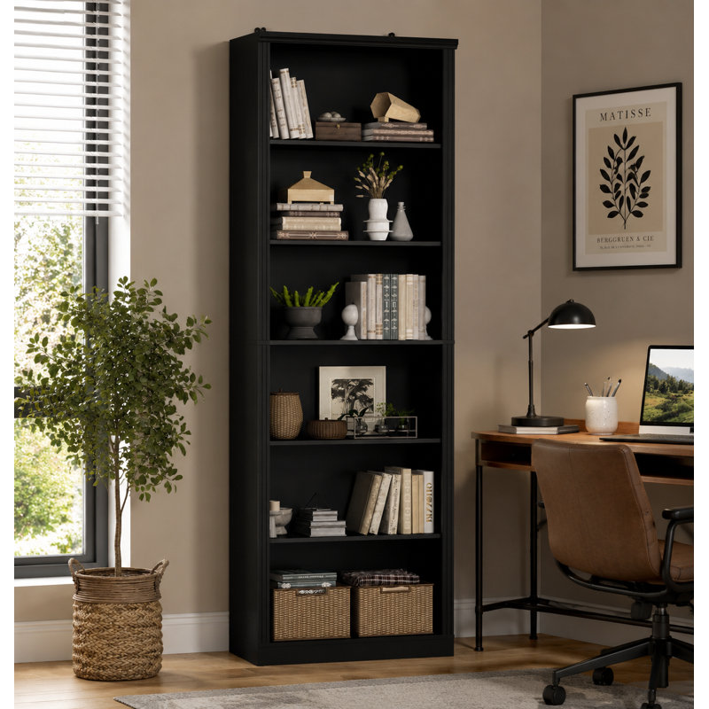 6-Tier Fixed Shelf Bookcase, 75" Tall Heavy-Duty Storage with Tip-Resistant Design, Black
