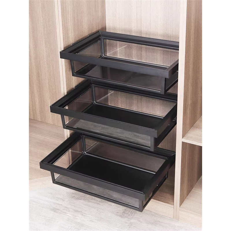 Tiroirs en verre intégrés et système coulissant, H 6,69 po x l 33,85 po x P 18,7 po