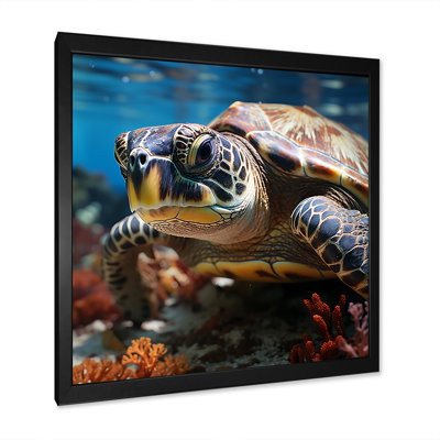 Curieuse tortue de mer sous l'eau