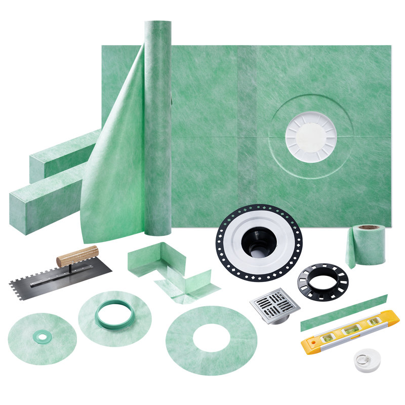 48" x 72" Shower Curb Kit with Tray, Waterproof Membrane, Seals, Bonding Flange, Corners, Trowel & Level – Center Outlet
