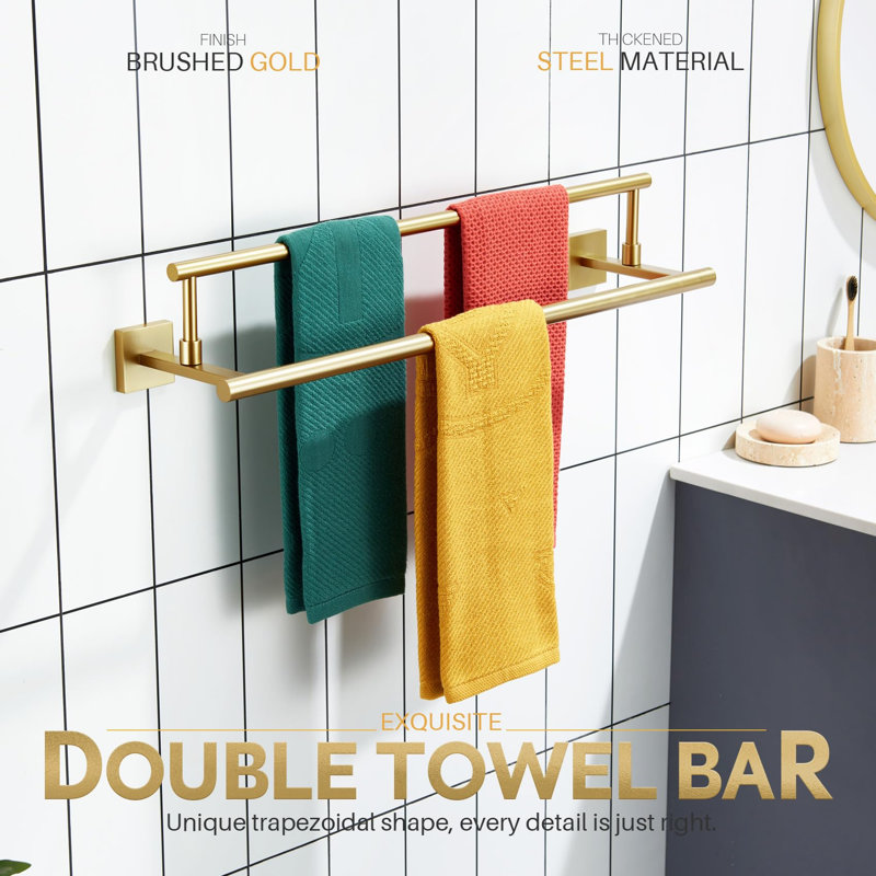 Porte-serviettes de salle de bain double 24 po Porte-serviettes noir mat Acier inoxydable, or brossé