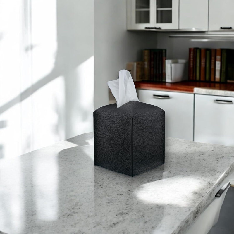 PU Leather Tissue Box Cover for Elegant Home Decor, Black