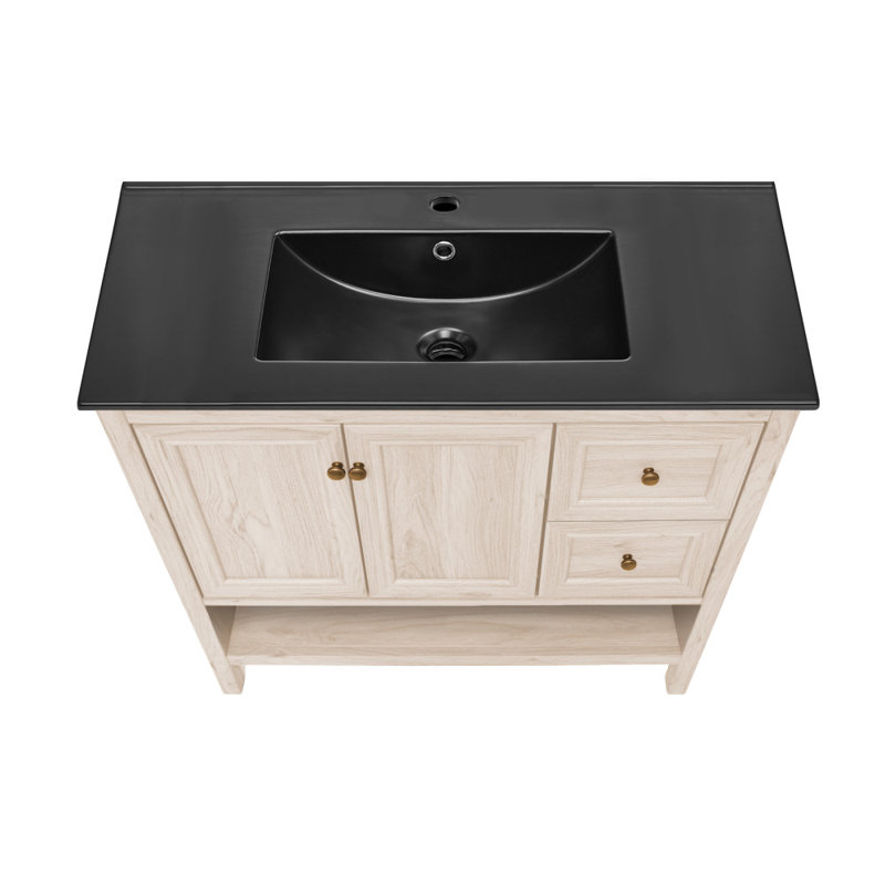 Château 36" White Oak Freestanding Vanity with Black Ceramic Sink