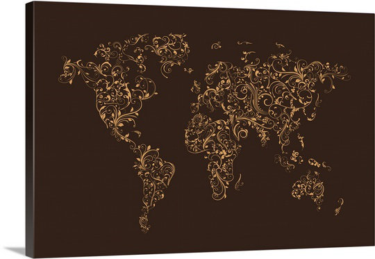 Francy «World Map» par Aniesha, impression, H 32 po x l 48 po x P 1,5 po, Toile