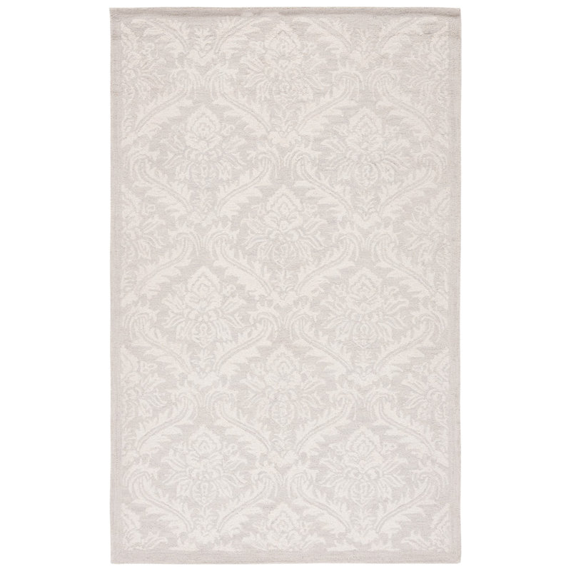 Preas Micro-Loop Hand Tufted Wool Floral Rug, Rectangle 5' x 8'