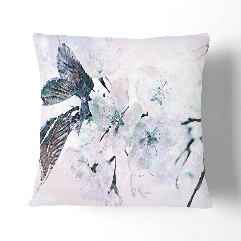 Japanese Cherry Tree Cushion with Filling, Stone, 55cm H x 55cm W x 20cm D