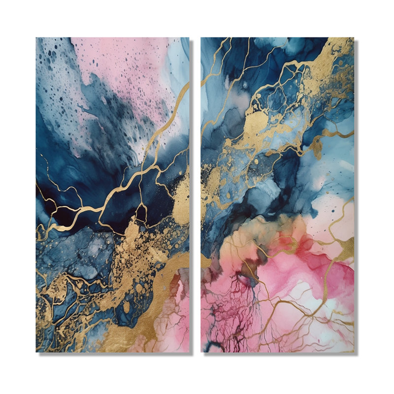 Exploration des profondeurs de la géode rose IV - art mural rose 2 pièces, 40'' H x 40'' W, Wrapped Canvas, Does Not Apply