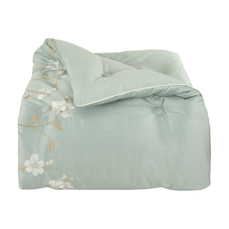 Aqua Spa Blue Floral Embroidered 4-Piece Comforter Set