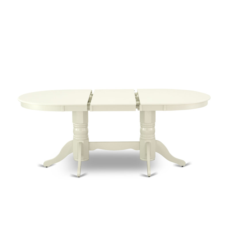 Ensemble de mobilier de salle à manger 7 pièces composé d'une table ovale en bois avec feuille papillon et 6 chaises Parson en tissu Shitake, lin blanc
